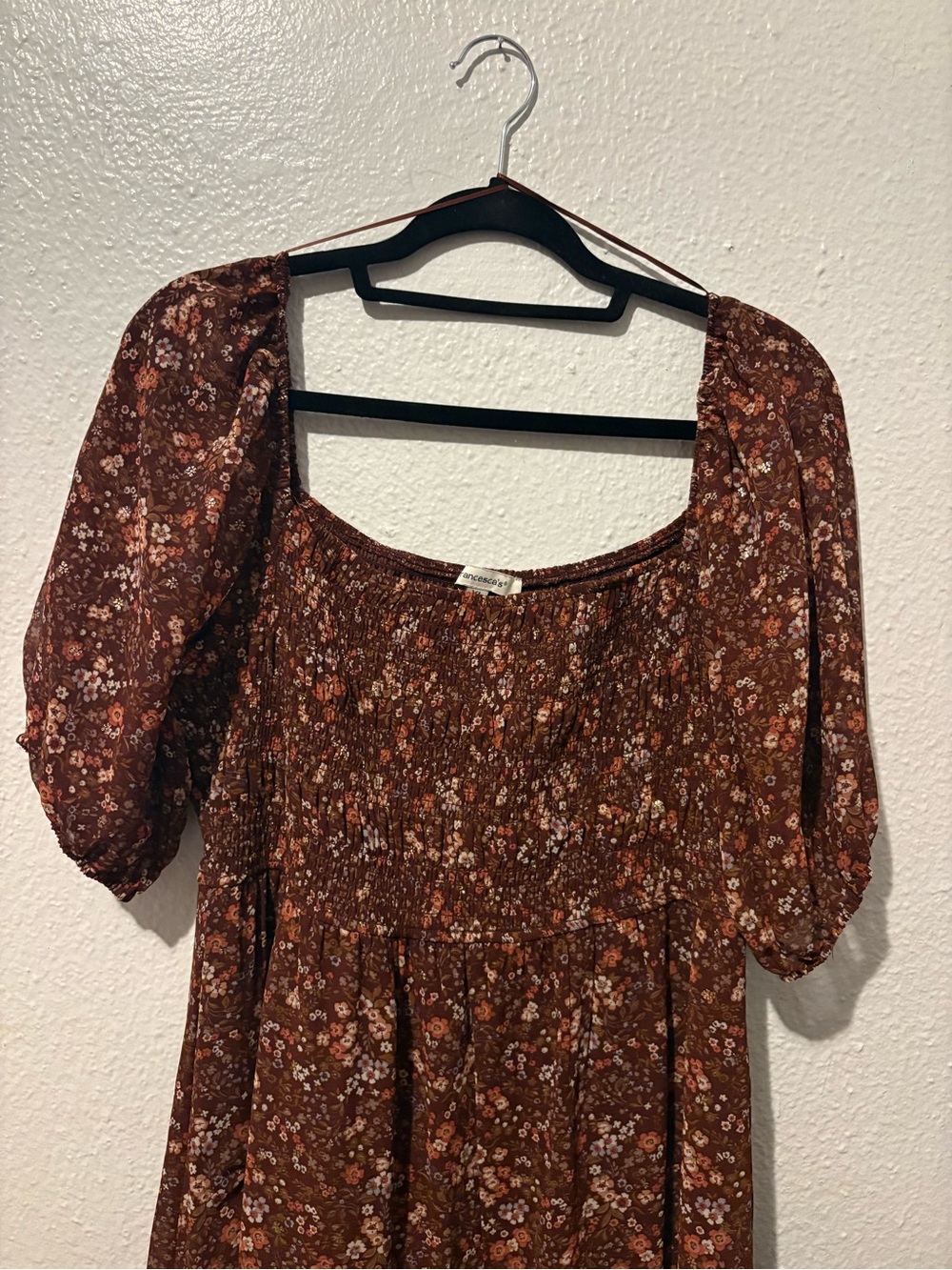 Francesca's Collections Brown Floral Smocked Maxi Dress